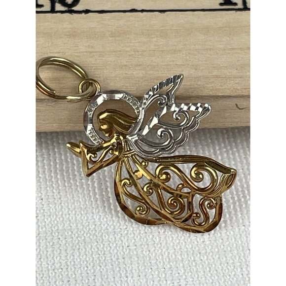 Michael Anthony 14k Yellow and White Gold Angel Pendant Filigree - Picture 3 of 4